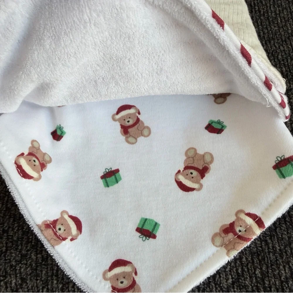 Chick Pea My first Christmas Festive Bear Bandana 3 pack Bibs - Cream and Red